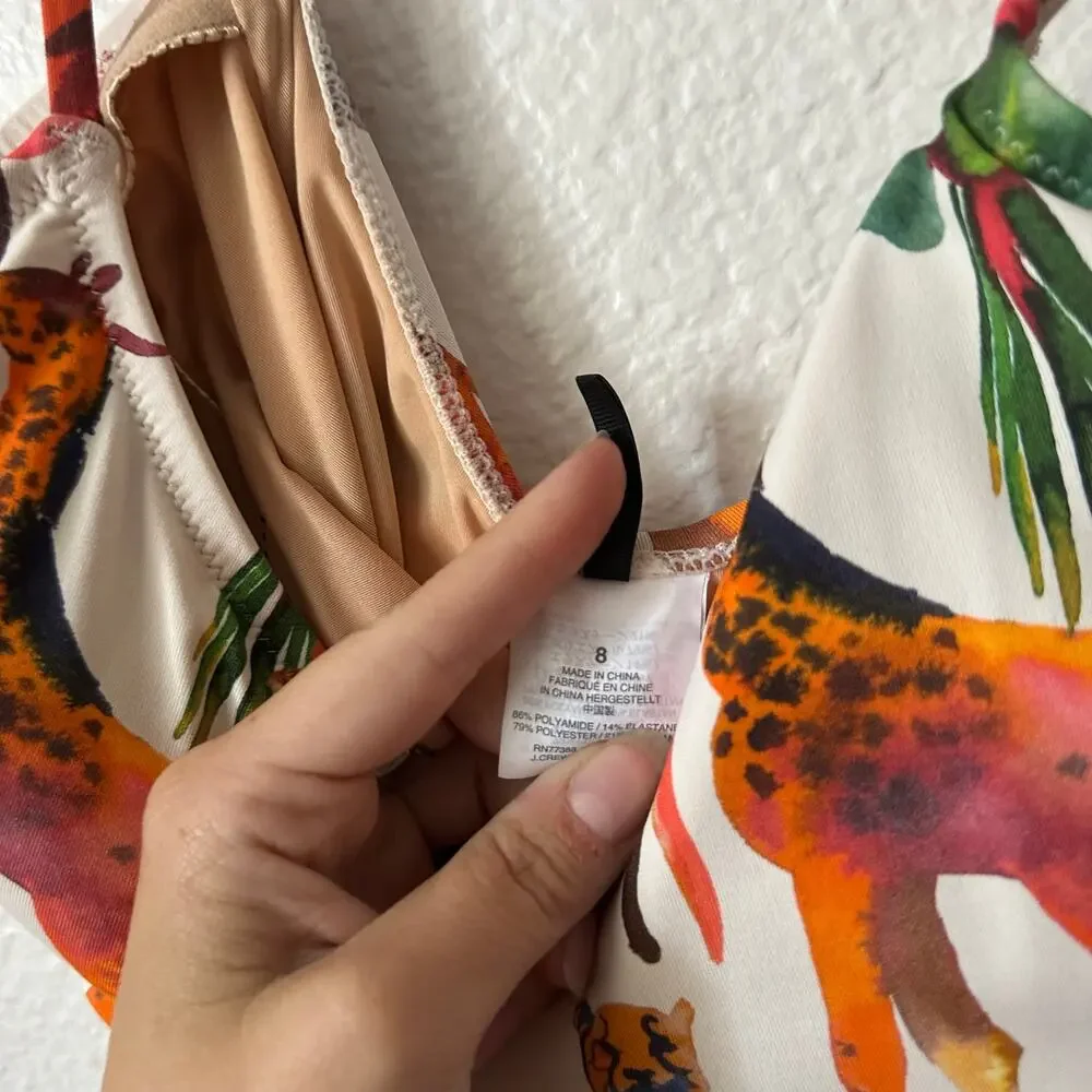 J. Crew Ratti Animal Ballet Print Scoop Neck One Piece Swimsuit Size 8